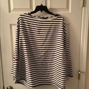 Blue and white striped boatneck Zara xl with button detail